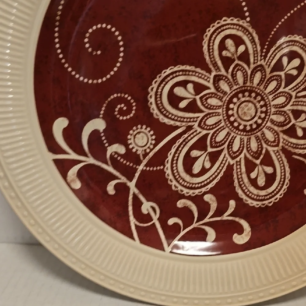 Pair of Pier 1 Maribeth Floral Red and Cream Dinner Plates